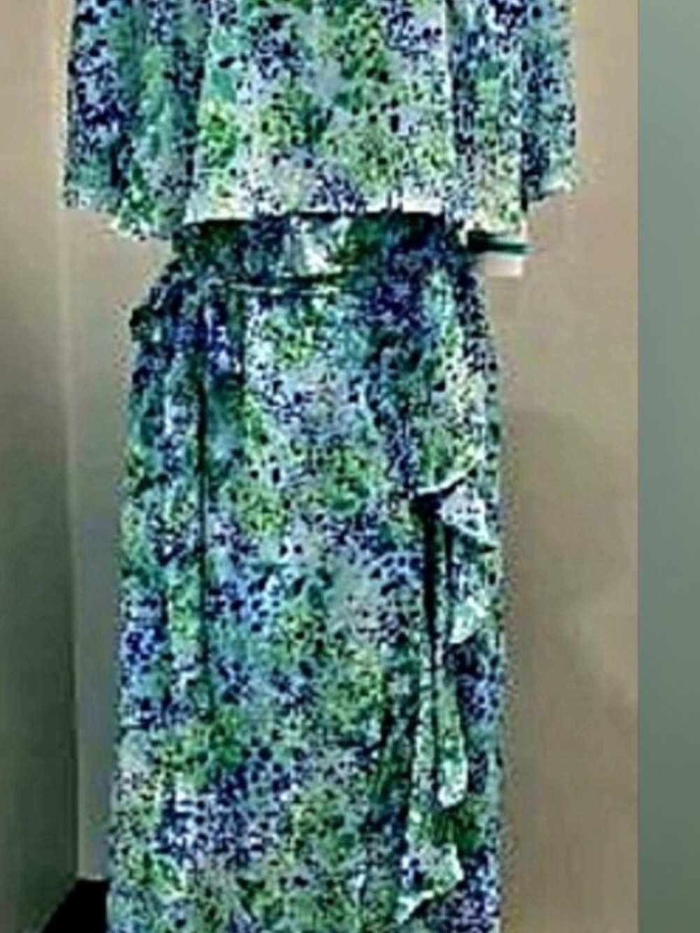 Floral Blue-Green Maxi Dress with Tie Waist